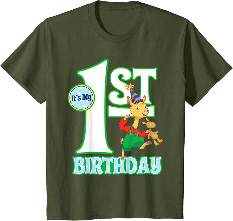 Children's My First Birthday Official Llama Llama Tee Shirt T-Shirt - Olive Green