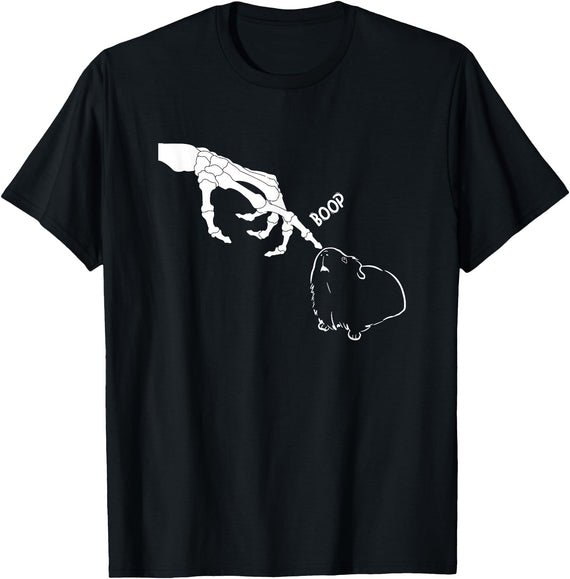 Guinea Pig Boop Skeleton Halloween Boys Girls Guinea Pig Scary Skeleton Hand Boop Funny Spooky Halloween T-Shirt - Black