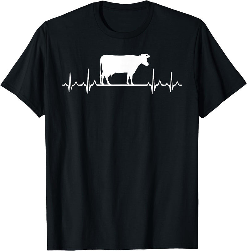 Farm and Holstein Cow for Men and Cattle Clothing Heartbeat Pulse ECG - Holstein Rancher For Cattle Farmer T-Shirt - Black