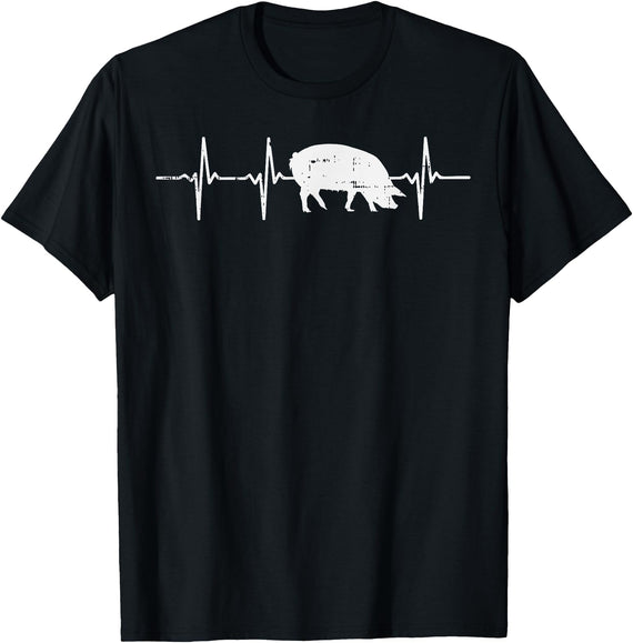 BoredKoalas Farming Farm Shirts Farmer Gifts Pig Heartbeat Pulse Farm Animal Farming Life Farmer Gift T-Shirt - Black