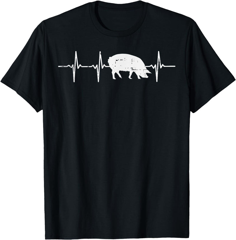 BoredKoalas Farming Farm Shirts Farmer Gifts Pig Heartbeat Pulse Farm Animal Farming Life Farmer Gift T-Shirt - Black