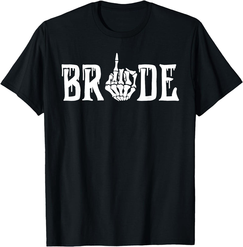 Skull Skeleton Halloween Wedding Bachelorette Bride Skeleton Ring Finger Halloween Wedding Bachelorette T-Shirt - Black