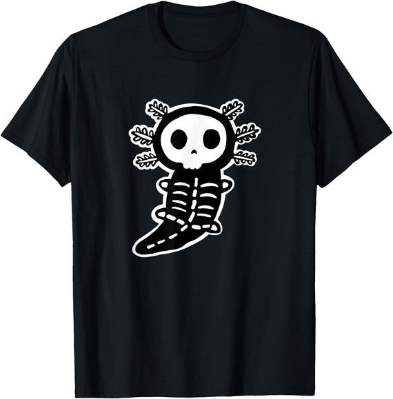 Catumet Kawaii Halloween Axolotl Skeleton Kawaii T-Shirt - Black