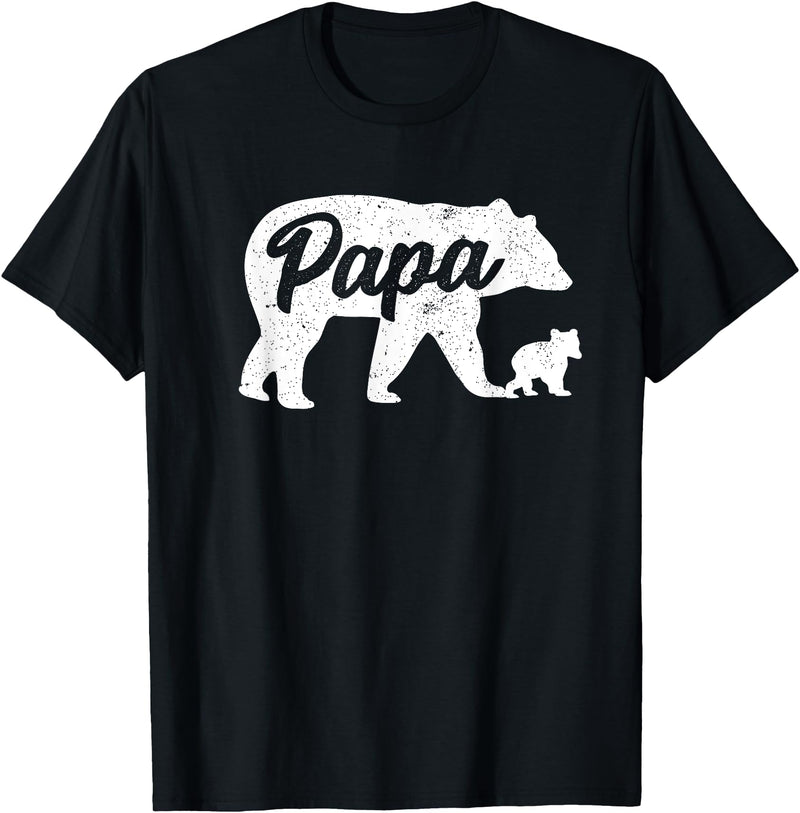 Matching Bear Family Apparel Vintage Papa Father Bear with 1 Cub father's Day T-Shirt - Black
