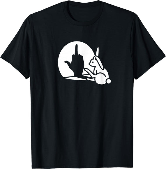 Funny Rabbit Shadow Hand Middle Finger Sign the Finger Bunny T-Shirt in Black