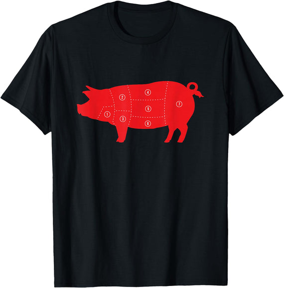 Carnivore Grilling Gifts For Butchers Pig Cuts Pork Chops Bacon Butt Butcher Costume Pigs Diagram T-Shirt - Black
