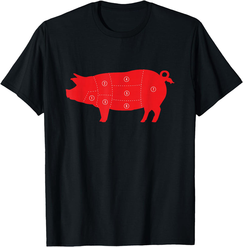 Carnivore Grilling Gifts For Butchers Pig Cuts Pork Chops Bacon Butt Butcher Costume Pigs Diagram T-Shirt - Black