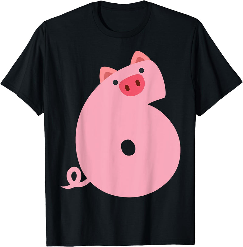 Pig Outfit For 6 Year Old Boys Kids Girls Fun 6th Birthday Pig Themed 6 Year Old Boys Kids Pig Lovers T-Shirt - Black