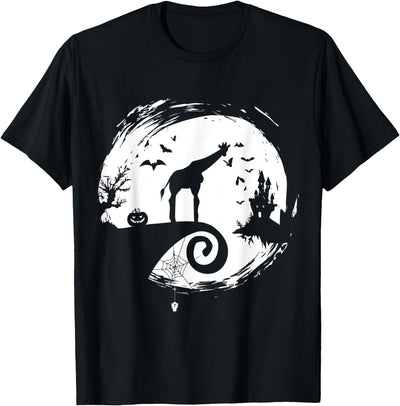 Giraffe Halloween Costume Moon Silhouette Creepy Horror T-Shirt