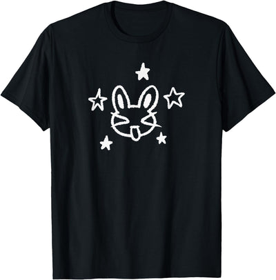 Chalk Line Art Bunny Face with Stars T-Shirt