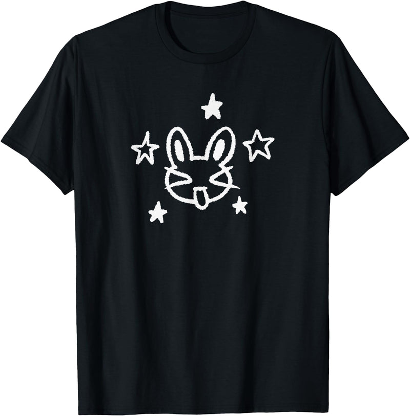 90s Y2K Sassy Cheeky Bunny Rabbit Hare Under Starry T-Shirt in Black
