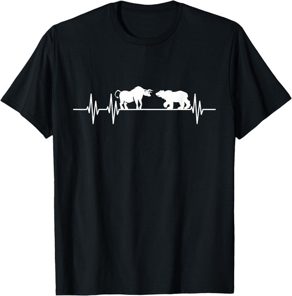 Day Trading Gifts Stocks Stock Trader Bull Bear Heartbeat Trading T-Shirt - Black