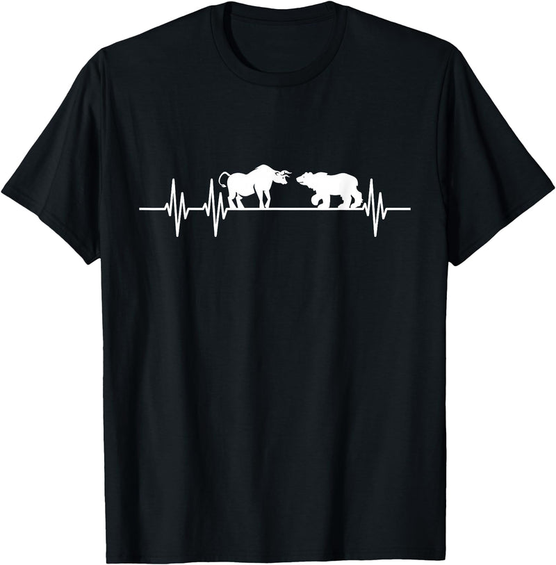 Day Trading Gifts Stocks Stock Trader Bull Bear Heartbeat Trading T-Shirt - Black