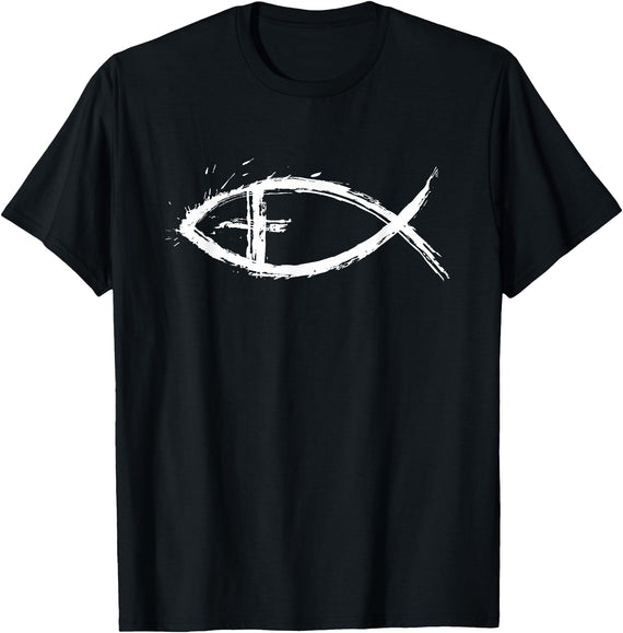 Christian Faith Shirts Jesus Fish Christian T-Shirt T-Shirt - Black