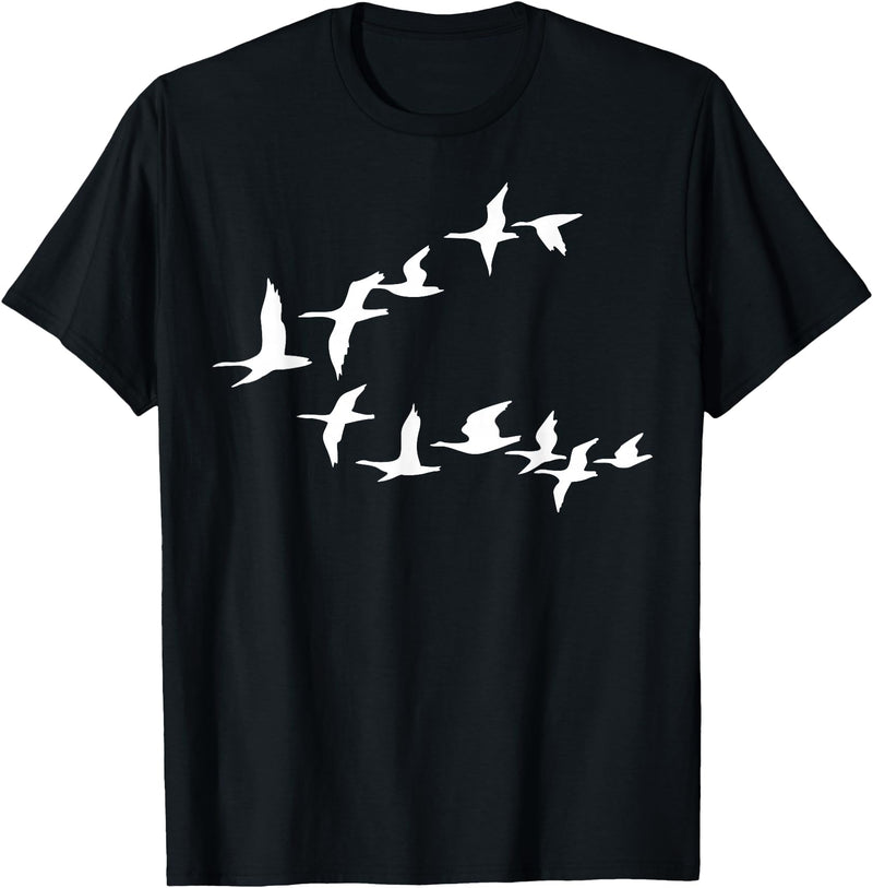 Marron Bear Birds In Flight, V Pattern Flock Of Geese T-Shirt - Black