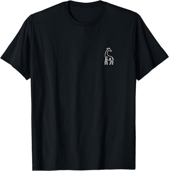 The Giraffe Apparel Co Giraffe Minimalist Badge Patch Line Art Animal T-Shirt - Black