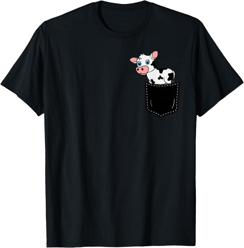 In My Your Pocket Food, Animales, Birds, Fish Pocket Animal Cute Cow Funny Cow Lover Adorable Pocket Cow T-Shirt - Black