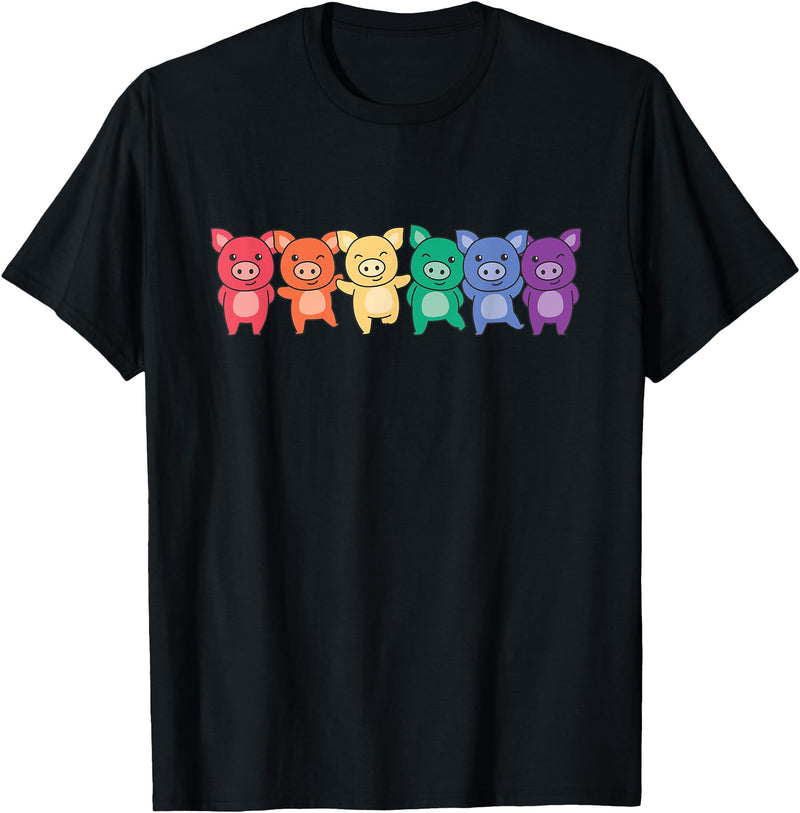 Cute Animals Lgbtq+ Pride Month Rainbow Flag Pride Month Lgbtq Rainbow Pig T-Shirt - Black