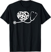 Cute Cow Print Design Stethoscope Gifts Him Her Cow Print Pattern Nurse Doctor Cardiology Stethoscope Heart T-Shirt - Black