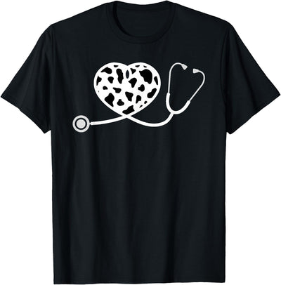 Him Her Cow Print Pattern Nurse Doctor Cardiology T-Shirt