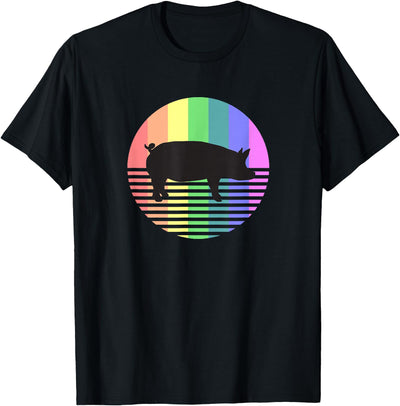 Retro Pig Gay Pride Vintage 80s Rainbow Pig Farm Animal Gift T-Shirt