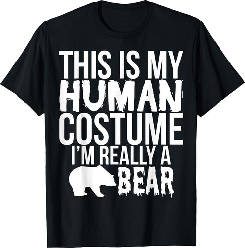 Halloween Funny - This Is My Human Costume Bear T-Shirt - Black
