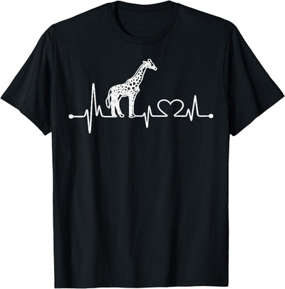 Giraffe Heartbeat Love Line Cute Graphic wildlife Silhouette T-Shirt