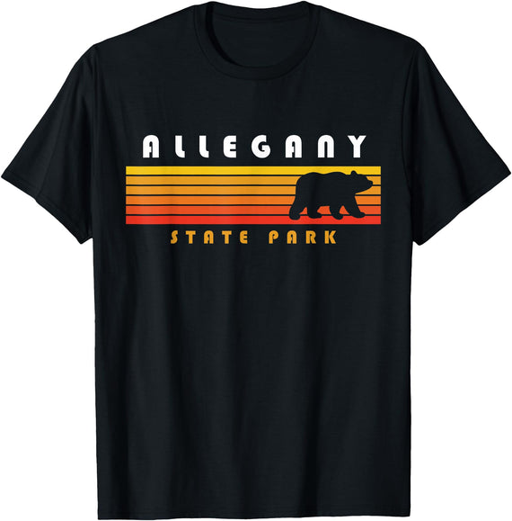 Allegany State Park Hiking Allegany State Park Camping New York Bear Retro T-Shirt - Black