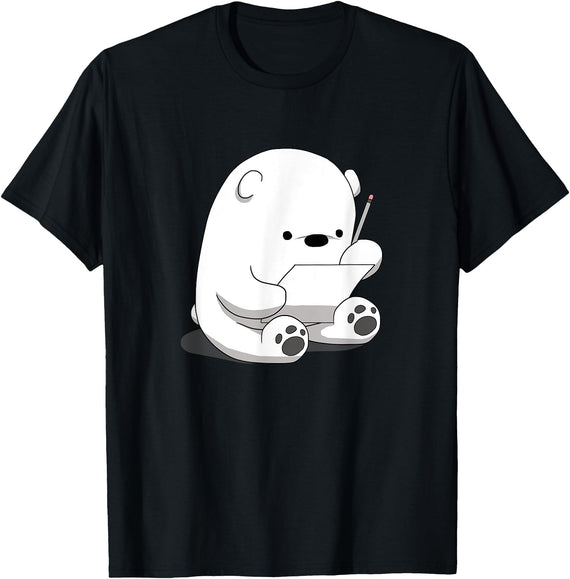 BoredKoalas Polar Bear Cartoon Fluffy Polar Bear Cute Arctic Animal Girls Gift T-Shirt - Black
