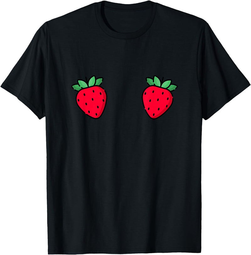 Fruit Boobs Co Strawberry Fruit Boobs Funny Summer Food T-Shirt - Black