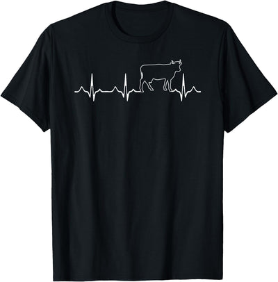 Cow Heartbeat Farmer Rancher Ekg Pulse Heartbeat Cow Lover T-Shirt