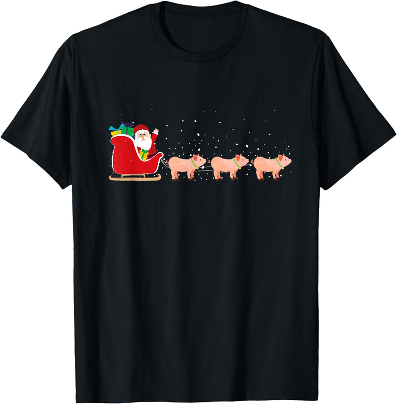 Funny Christmas Sleigh Animal Gifts Pig Santa Christmas Sleigh - Funny Pig Xmas T-Shirt - Black