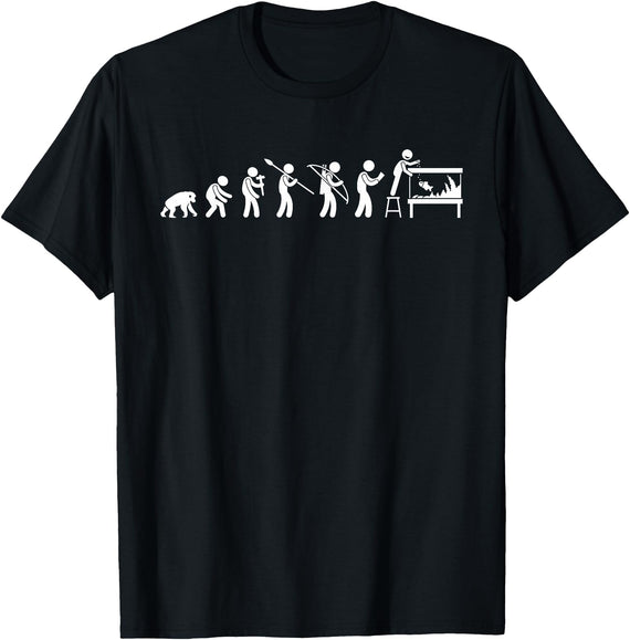 Funny Aquarium Shirts - Aquarium Evolution Fish Keeper T-Shirt - Men's Black Animal Print Crew Neck Short Sleeve Classic Fit T-Shirt - Small - Black