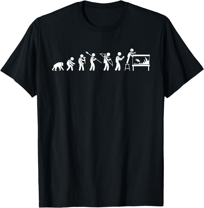 Funny Aquarium Shirts - Aquarium Evolution Fish Keeper T-Shirt - Men's Black Animal Print Crew Neck Short Sleeve Classic Fit T-Shirt - Small - Black
