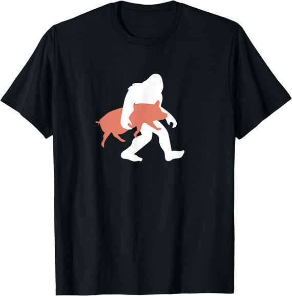 Triple G Mavs Bigfoot Carrying Pig Shirt, Funny Cute Sasquatch Gift T-Shirt - Black