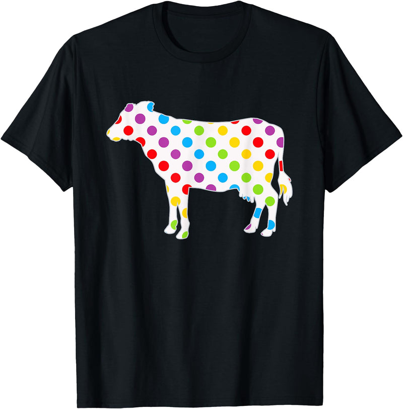 Rainbow Cow Shop Rainbow Cow Dots, Colorful Cow Print for Cow Lovers T-Shirt - Black