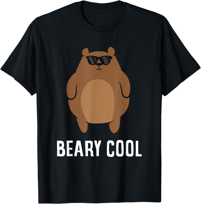 Funny Bear Animal Tees Beary Cool Animal Cute Bear T-Shirt - Black
