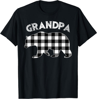 Spmu Black and White Buffalo Plaid Grandpa Bear Christmas T-Shirt