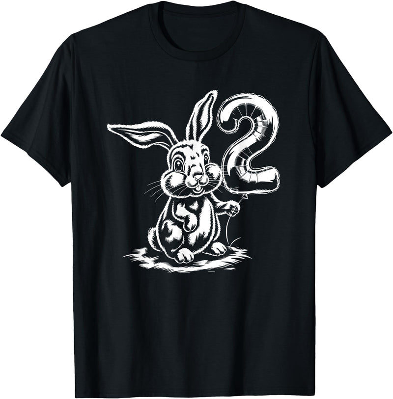 Cute Rabbit with Balloon 2nd Birthday Bunny Design for Kids T-Shirt in Black