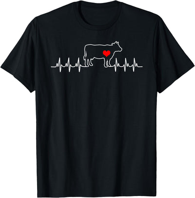 Black White Family Cow Farm I Love My Cow Valve Ekg T-Shirt