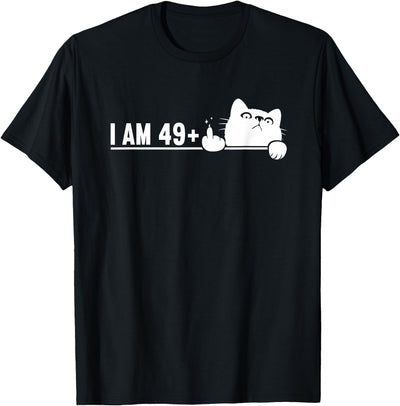 50th Birthday funny-celebrate 50 years old clothes I Am 49 Plus 1 Middle Finger For A 50th Birthday cat mom dad T-Shirt