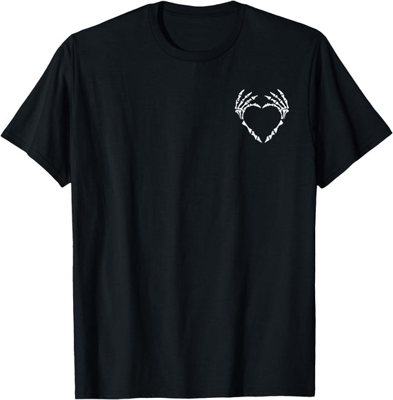 Halloween Shirts Skeleton Costume Men Women Kids Skeleton Hand Heart Pocket Halloween Costume Funny Bones T-Shirt - Black