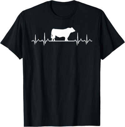 Black Angus Rancher Geschenk Bauern Heartbeat Ecg Pulse Cow T-Shirt