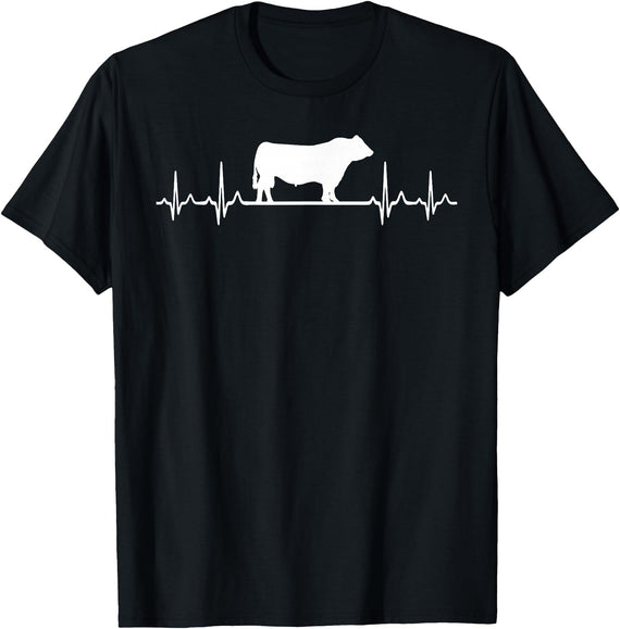 Black Angus Rancher Geschenk Für Bauern Heartbeat ECG Pulse Cow Black Angus Rancher T-Shirt - Black