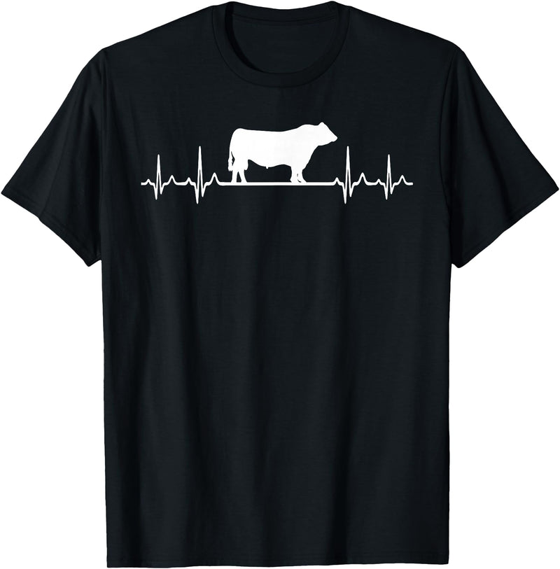 Black Angus Rancher Geschenk Für Bauern Heartbeat ECG Pulse Cow Black Angus Rancher T-Shirt - Black