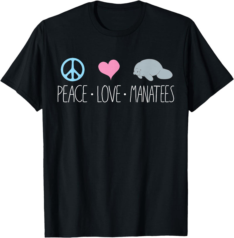 Sea Cows Tees Cute Manatee TShirt, Peace Love Manatees Chubby Sea Cow T-Shirt - Black
