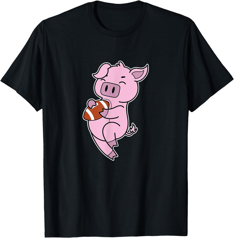 American Football USA animal Touchdown sport ball Pig plays American Football T-Shirt - Black