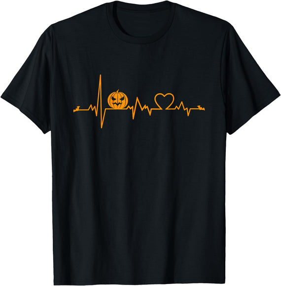 Halloween Pumpkin Heartbeat Costumes Halloween Heartbeat Pumpkin Halloween EKG Nurse Costume T-Shirt - Black