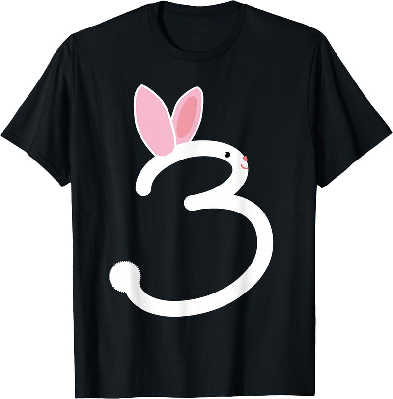 ThreeYear Old Gift Bunny Rabbit Numeral 3 for Girls and Boys T-Shirt in Black