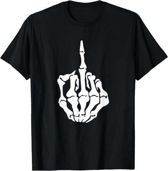 Skeleton Hand Tees Skeleton Hand Middle Finger Halloween Biker Rocker Funny T-Shirt - Black